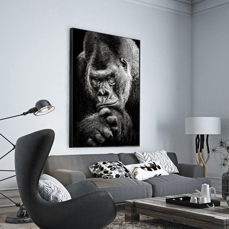 Dipinti su tela moderni di gorilla nero Animali nordici Poster e stampe d'arte Immagini a parete di scimmie per la decorazione domestica del soggiorno
