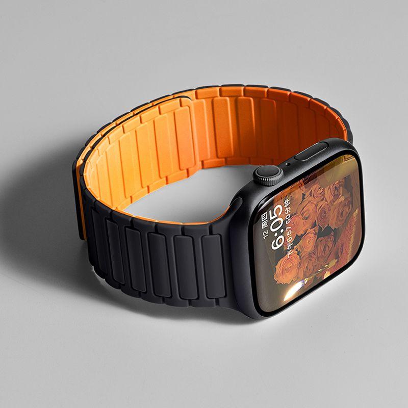 

S10 New Arrival S9 Watch Strap Iwatch10 Wrist Strap Applewatch9 Magnetic Suction S8 Silicone S7 Exquisite Texture Se Women s Fancy S6 Summer Summer Black with Orange Applicable: Apple S10 [42mm]]