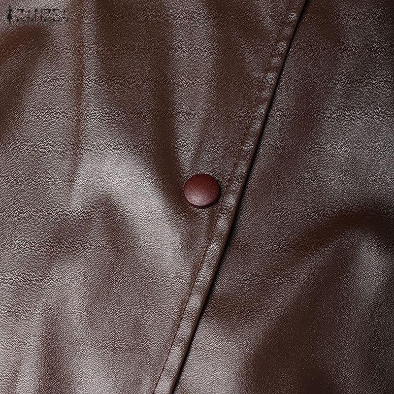 ZANZEA Women Round Neck Sleeveless Faux PU Leather Casual Waistcoat Vest Coats