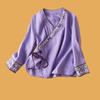 Camicia da Donna Primaverile Stile Cinese alla Moda Ricamo Artistico Vestibilità Larga Scollo a V Abbigliamento alla Moda da Donna