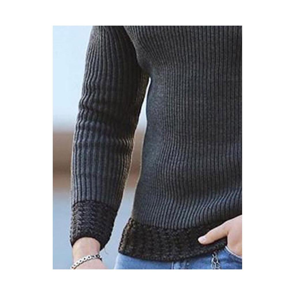 Men's Casual -color Patchwork Long-sleeved High-neck Sweater, Men's Fitted Knitted Pullover, Scarf Collar Sweater