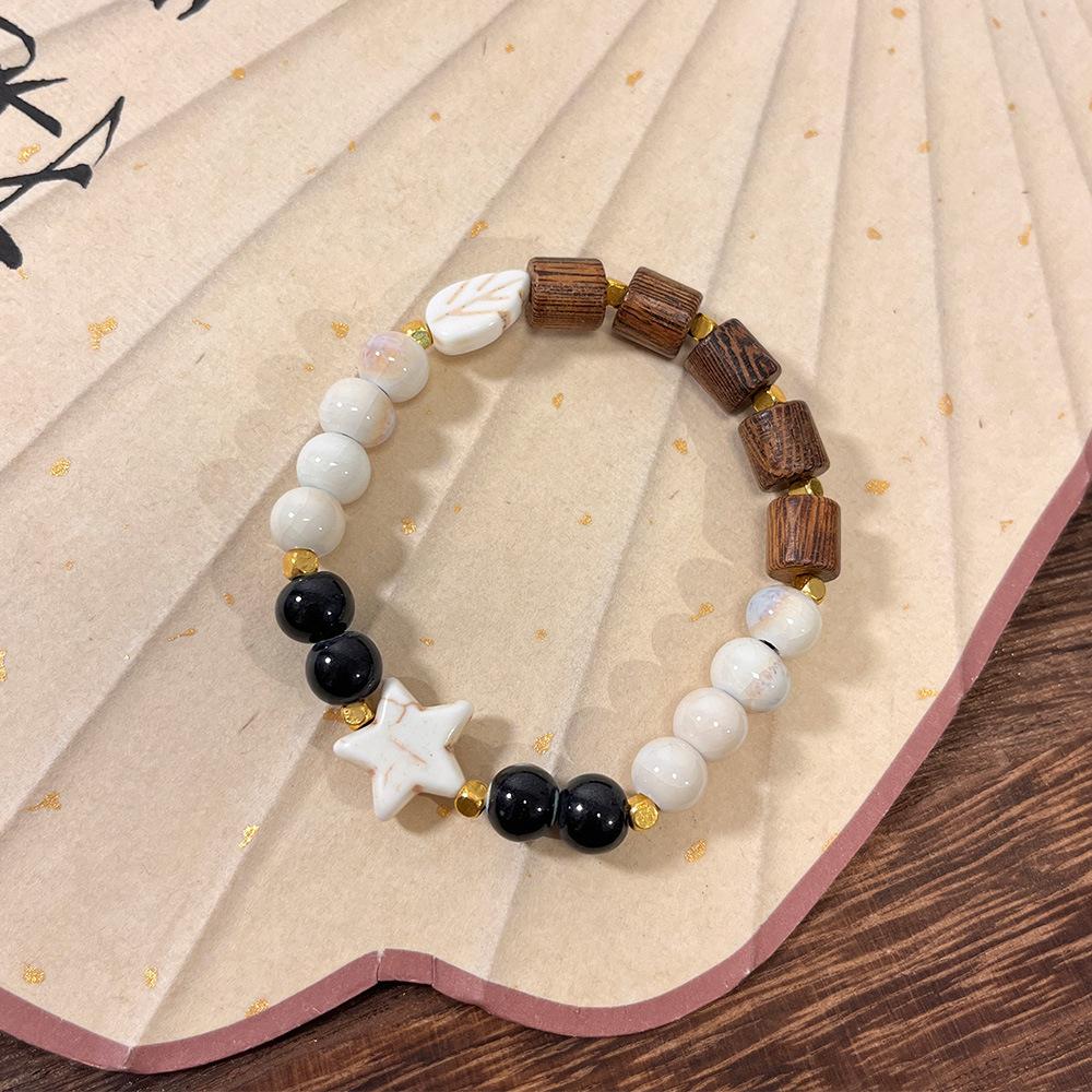 JMXD-Ceramic Five-pointed Star Bracelet New Chinese Ethnic Style Bracelet Women's National Style Literary Small Fresh Jewelry Beads