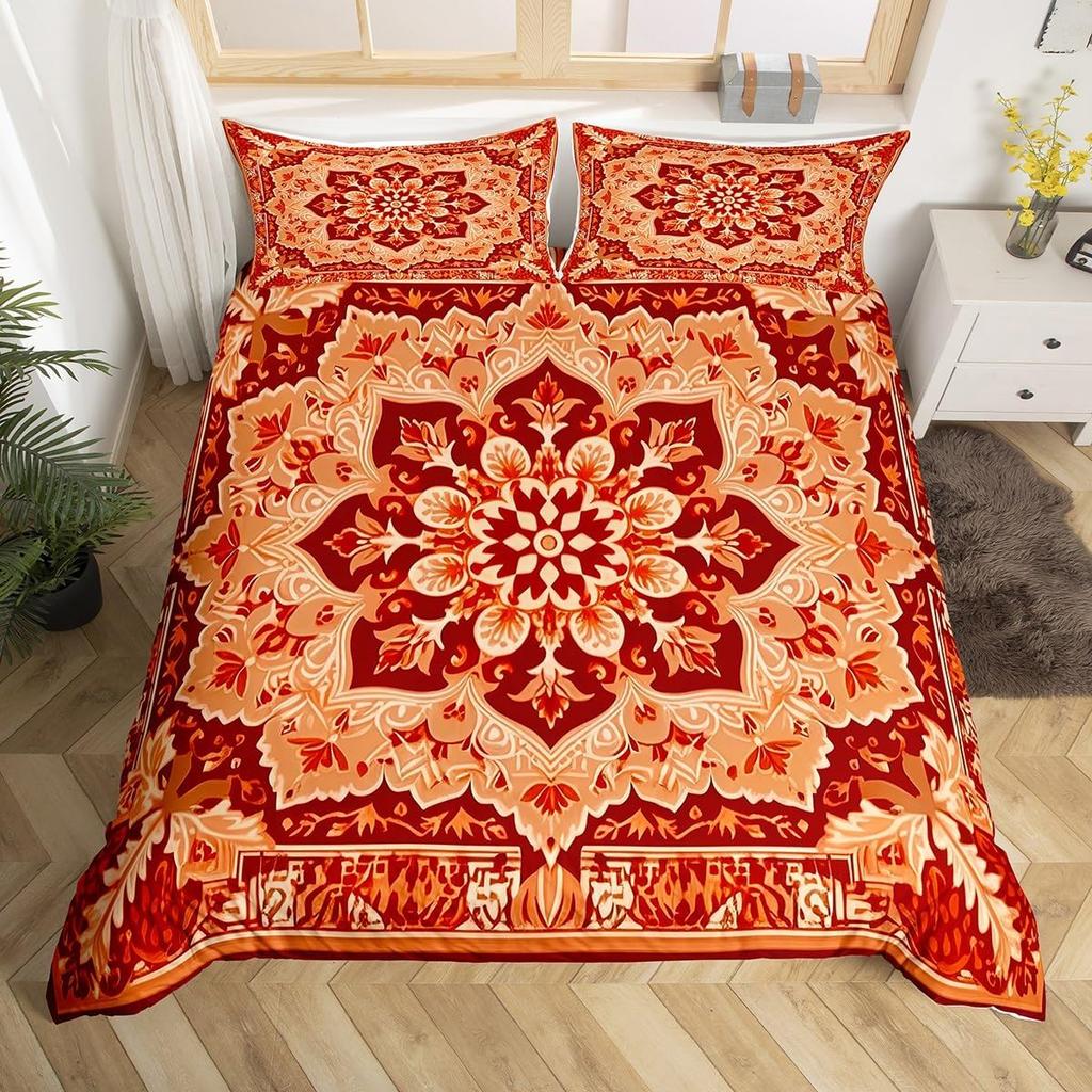 Vintage Blumen Abzeichen Bettbezug Queen King Size Mandala Bettwäsche Set Bohemian Paisley Tagesdecke Leichte Weiche 3-teiliges Set