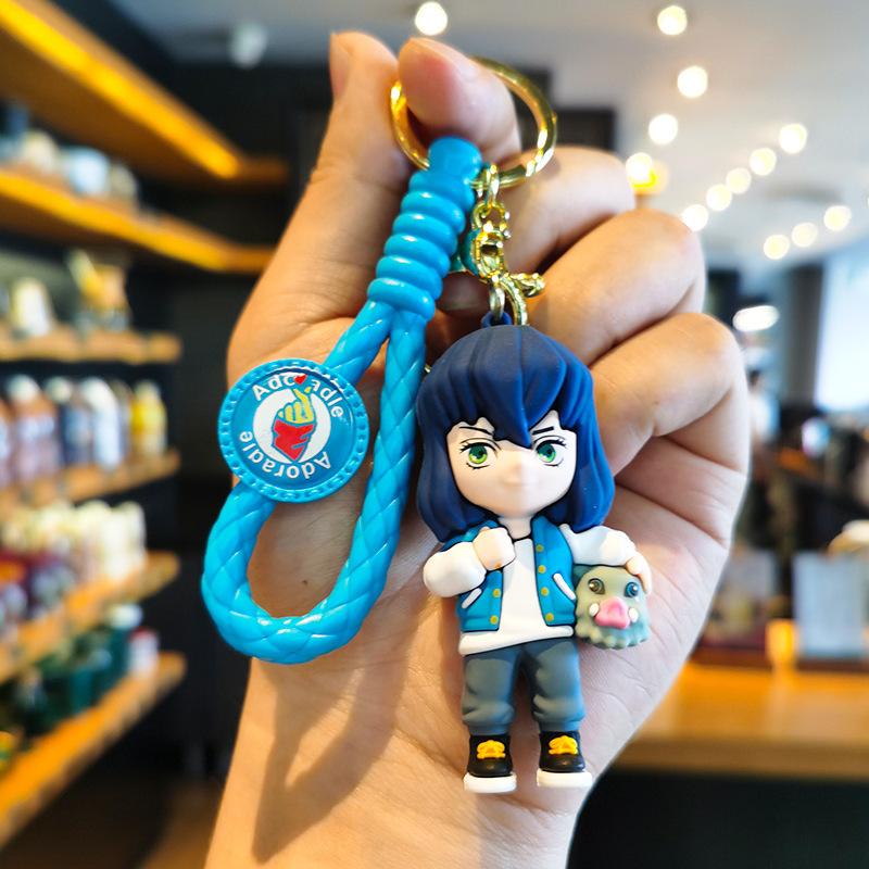 Anime Q Version Demon Slayer PVC Keychain Cute Nezuko Agatsuma Zenitsu Character Bag Pendant Car Anime Accessories Keychain