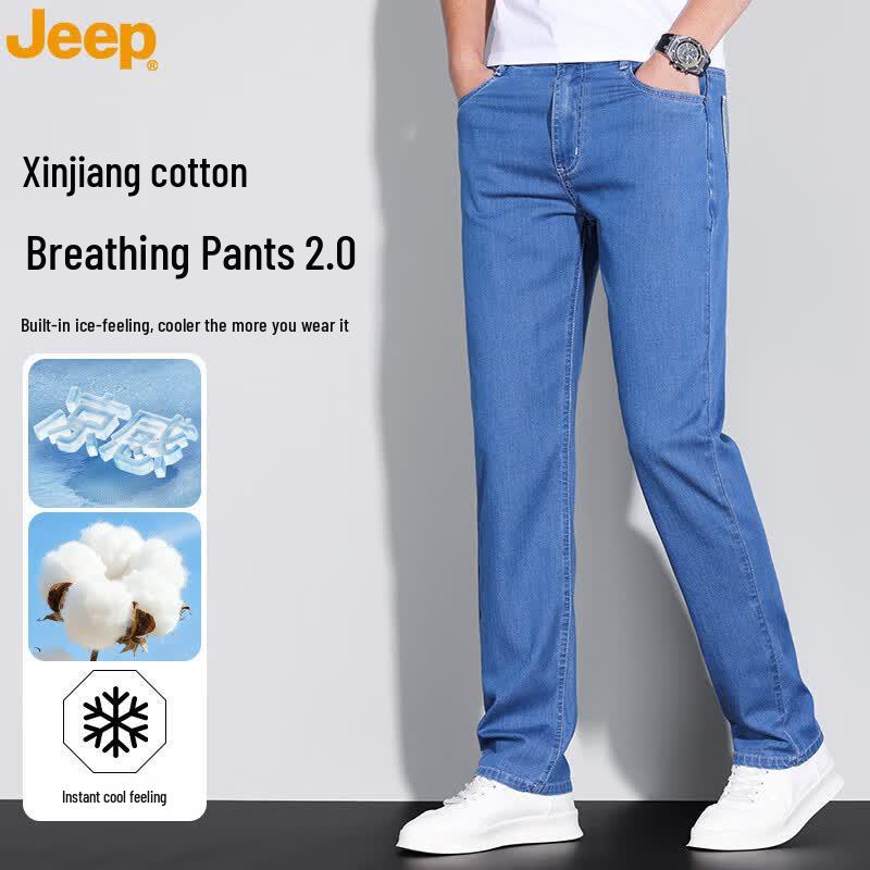JEEP Men s Tencel Lyocell Blend Summer Straight-Leg Jeans 36