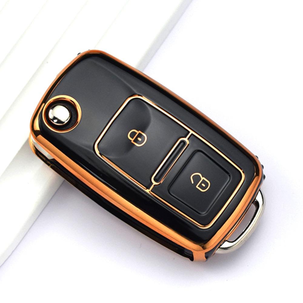 2 Buttons TPU Folding Remote Key Fob Case Shell For Volkswagen VW Skoda Golf Passat Polo Jetta Touran Bora Sharan Protector Fob