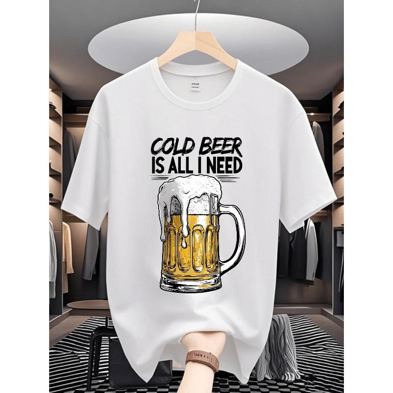 

European sizes Men s Lightweight Breathable Polyester Short-Sleeve T-Shirt with Beer Mug Graphic Print - Casual Round Neck Tee for Travel, Summer 4XL білий