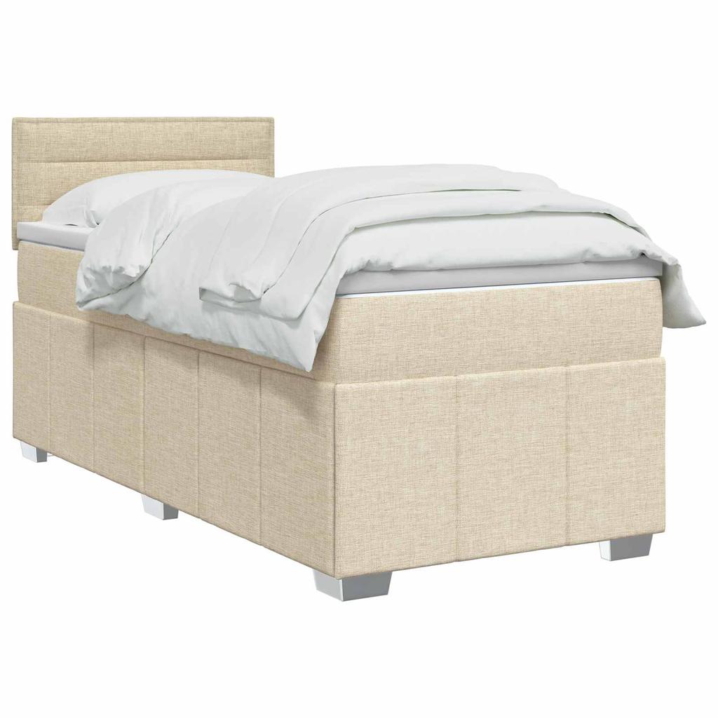 Box Spring Bed with Mattress and Headboard Cream 80 X 200 Cm Fabric
