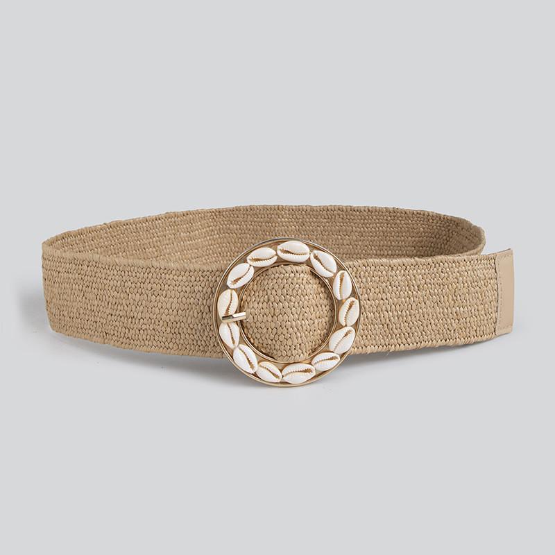

Bohemia Theme Handmade Nylon Waist Belt With Natural Shell And Grass Design For Women