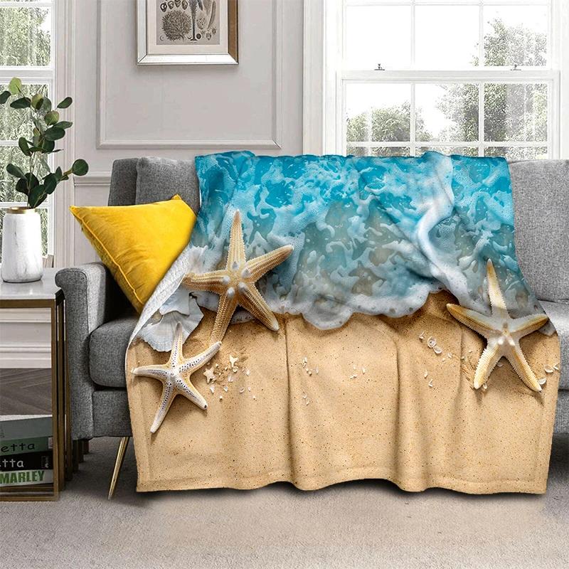 3D Starfish Beach 29 Style Shell Sea Star Sand Cartoon Blanket,Soft Throw Blanket for Home Bedroom Bed Sofa Picnic Office Cover