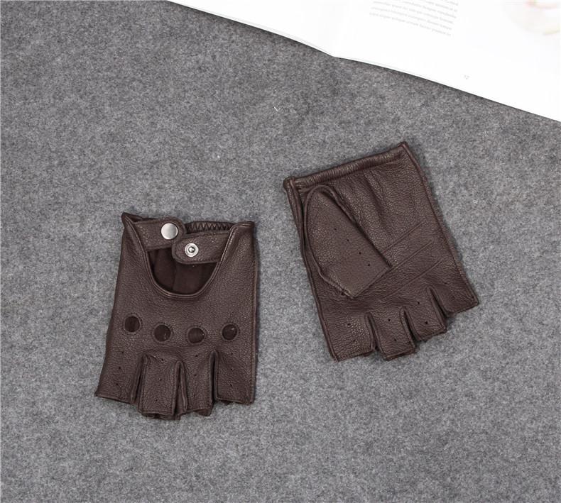 Herren Sommer Ziegenleder Halbfingerhandschuhe - Leicht, Rutschfest für Fitness, Autofahren, Radfahren und Motorradfahren