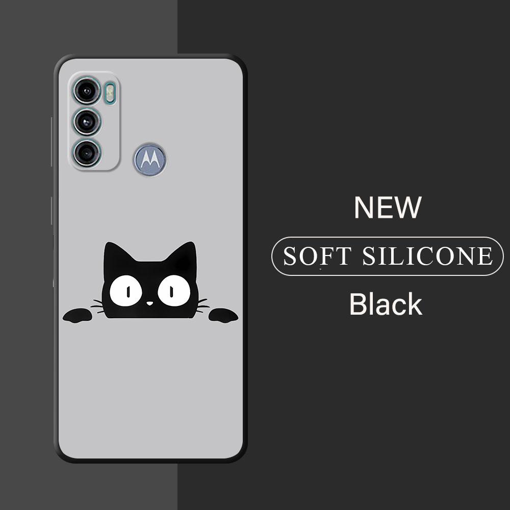 Cute Funny Lucky Cat Cover Phone Case for Motorola Moto G71 G72 G60 G22 G50 G51 G52 G53 G73 G60s G30 G32 G31 Black Soft