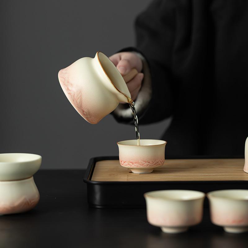 High-end side handle pot Kung Fu tea set Household light luxury ceramic tea pot tea cup tea tray complete tea set gift box