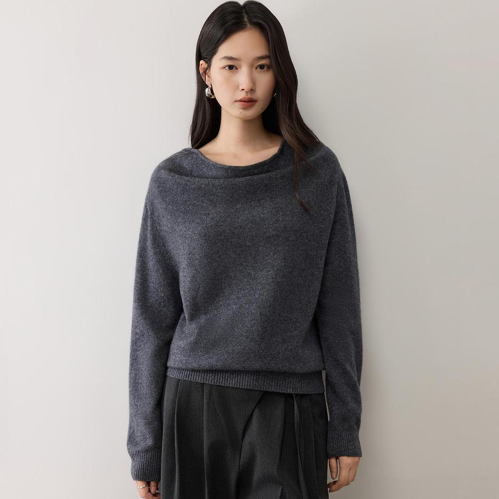 Cashmere Loose Neck Sweater - Women's Autumn/Winter 2026 Knit, Versatile & Slimming Solid Color