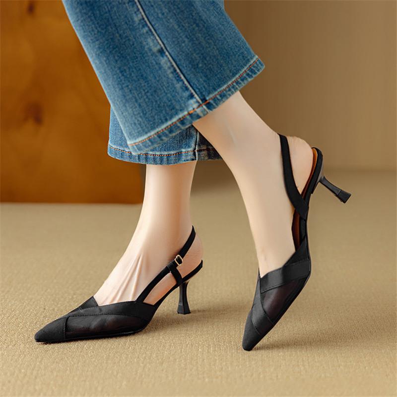 Fashion New Summer Sandals Pointed Toe Sandals for Women High Heels Fashion Minimally Styled Mesh Cover Toe Sandals Ladies Shoes Women