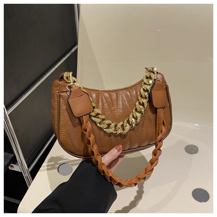

2024 new diamond embroidery thread solid color women s bag foreign style casual versatile chain bag single shoulder underarm small square bag women темно-коричневого кольору