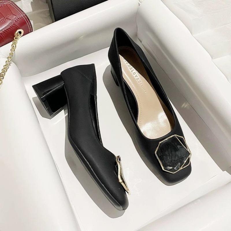

Square buckle single shoes thick heel spring and autumn models one-pedal lazy single shoes women 40