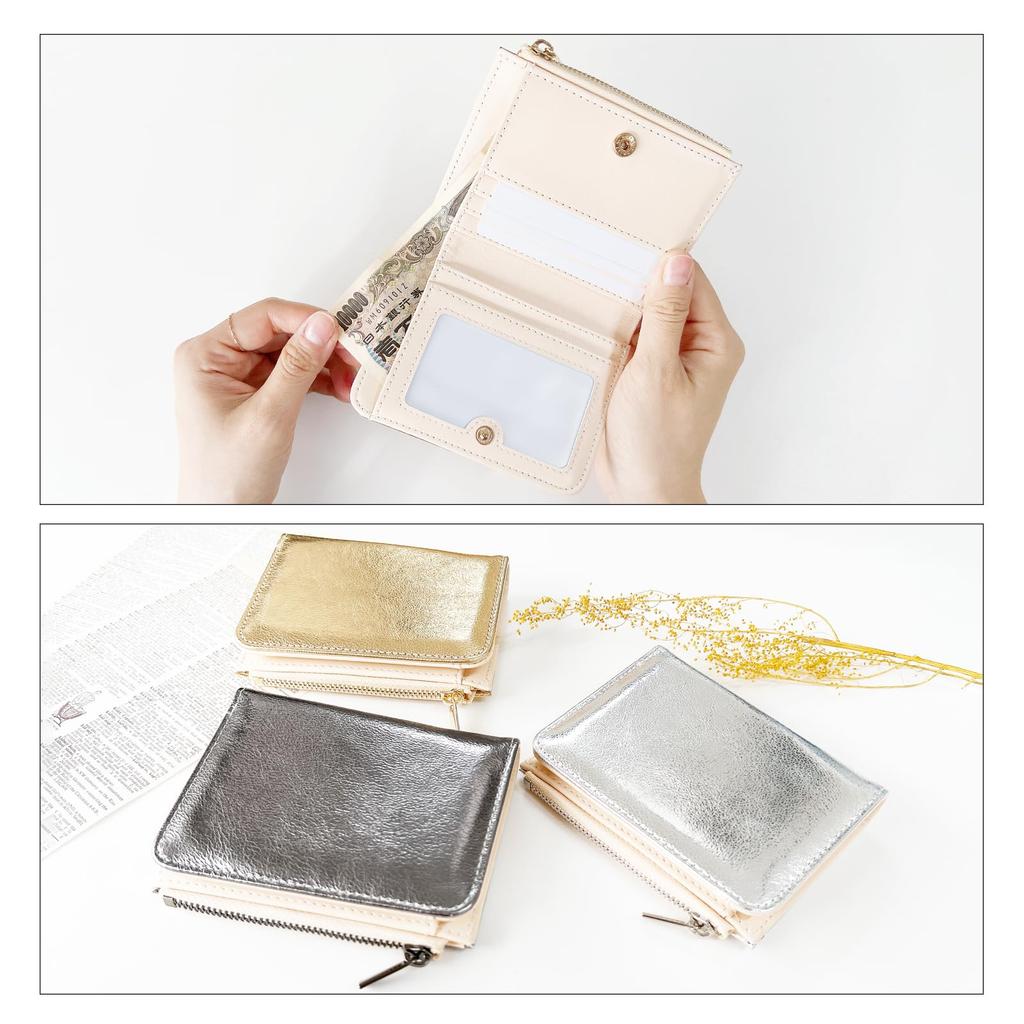 Trendy Yamagishi Metallic Leather Bifold Wallet, Genuine Leather, Compact, Palm-Sized, Women's, WM-D2-03, Gold