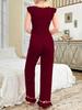 Damen Mode Über die Grenze Schlanke Passform Pyjama Set: Kurzarm-Oberteil & Lange Hose