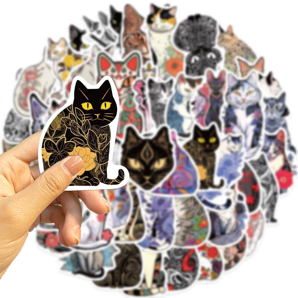 50 Cartoon Tattoo Cat Doodle Stickers Guitar Notebook Suitcase DIY Waterproof Stickers