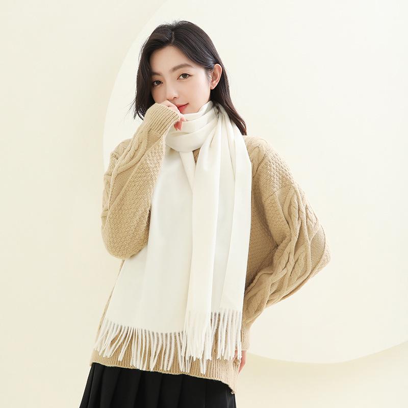 High-End Women's Wool Scarf - Cashmere Feel, Solid Color, Autumn/Winter, Unisex Versatile Shawl