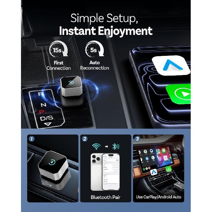 Wireless CarPlay Adapter for Apple Car Play Wireless Adapter, Android Auto Carplay Wireless Adapter, No Latency Bluetooth Carplay Adapter for iPhone