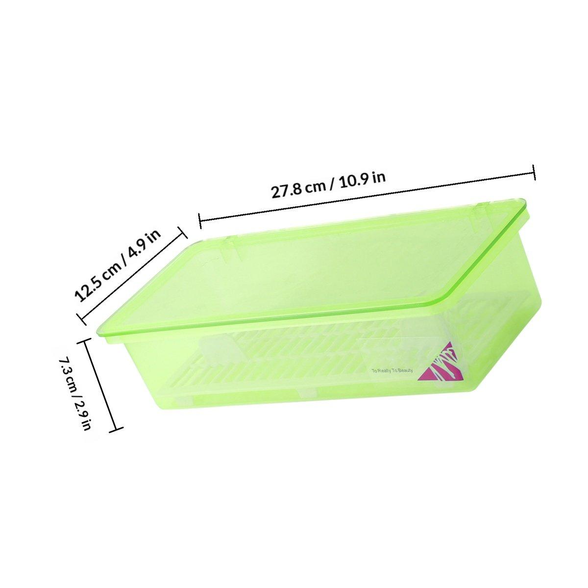 Chopsticks Drain Storage Box Transparent Food Grade Plastic Lid Dustproof Tableware Storage Organizer Kitchen Cutlery Tray зелёный