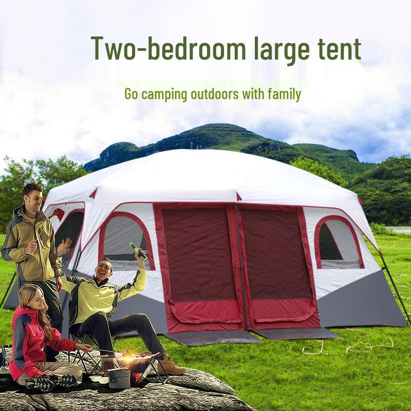 Spacious Outdoor Multi-Person Tent: Two Bedrooms, One Living Room for 6 To 12 People