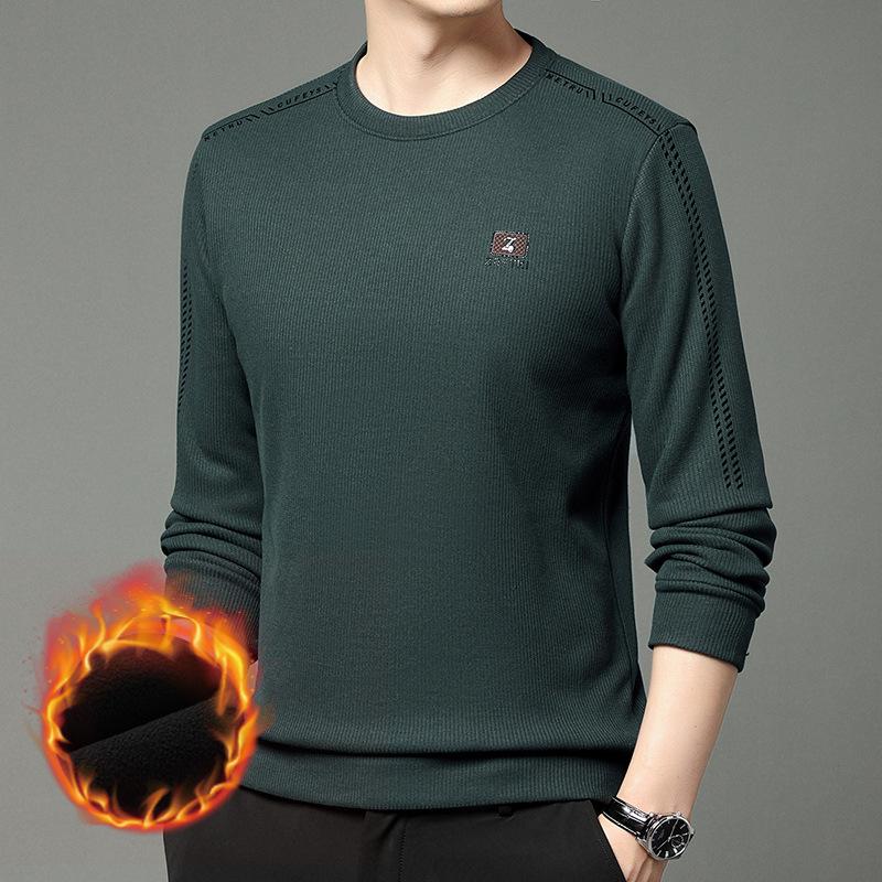 Autumn and Winter Men's Sweatshirt Thickened Top New Style with Wool, Mulberry Silk and Velvet Round Neck with Warm Knitted Inner