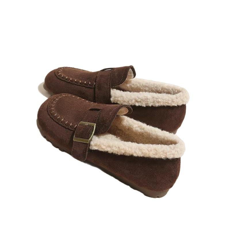 2025 autumn new matte flat bottom low heel Birkenstock cotton shoes women's Korean version one pedal round head fashion temperament women's shoes