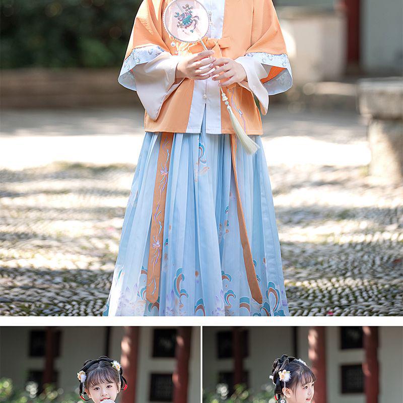 Hanfu Girls' Spring & Autumn Three-Piece Tang Suit: Chinese Style Fairy Ming Dynasty Children's Clothing