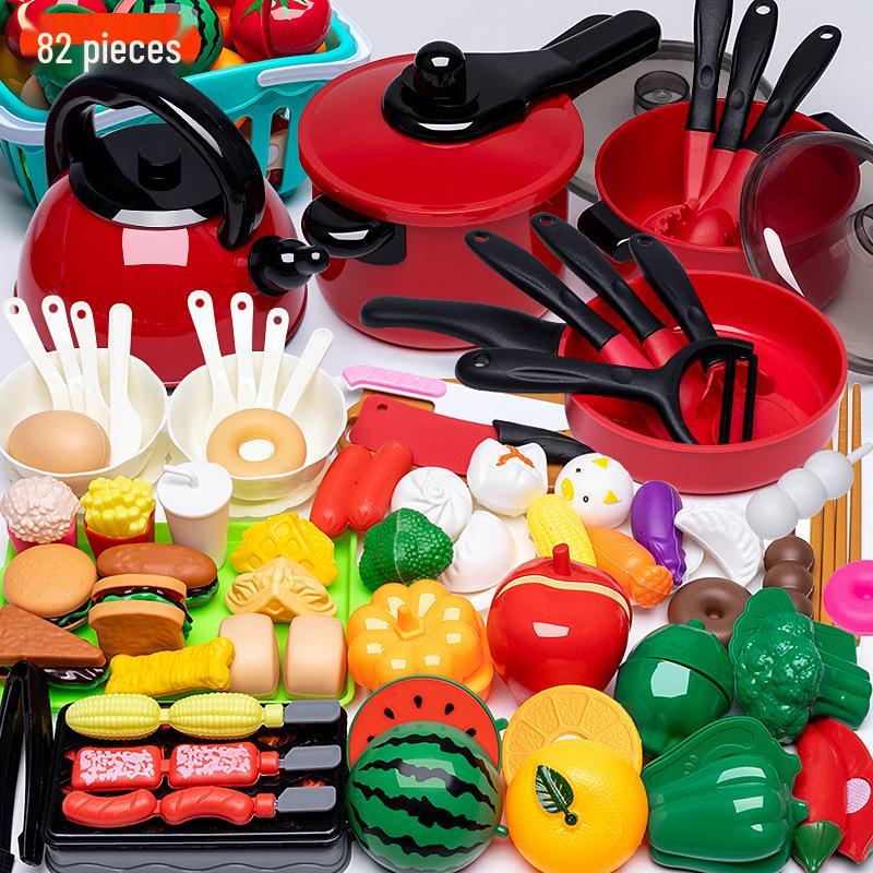 Kids' Pretend Play Kitchen and Fruit Cutting Toy Set