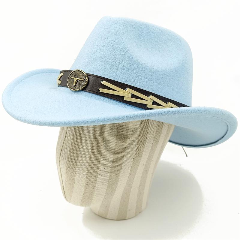 Dark purple Cowboy Hat New Jazz Knight hat cowboy hat monochrome felt hat men's and women's large brim outdoor hat