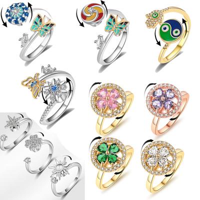 Zirconia Ring Women Niche Premium Colorful Lucky Flower Moon Star Warm Fashion Elegant Unique Delicate Noble Opening Adjustable Ring