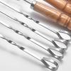 Wood BBQ Fork BBQ Skewers Long Handle Kebab Barbecue Grill Sticks Reusable Stainless steel Outdoor Camping BBQ Tools Set