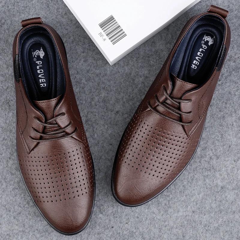 New Men Casual Leather Shoes Fashion Brand Classic Men  Leather Shoes Brown/Black Hot Sale Breathable Business Lace-Up Men Shoes
