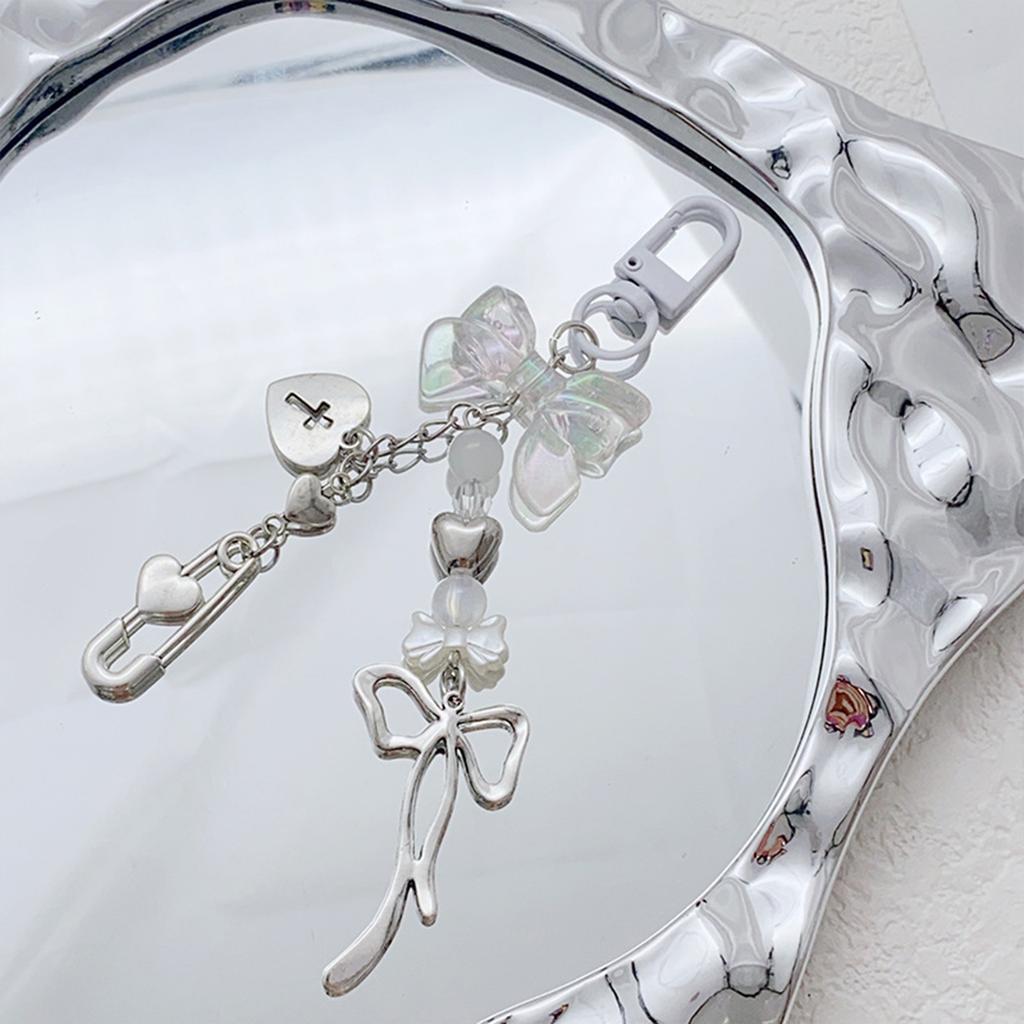 Colorful Phone Lanyard Bowknot Heart Pendant Keychain Detachable Phone Charm Keyring Beaded Bag Accessory for Women