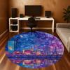 1pc Cityscape Nighttime Pattern Office Round Rugs, Under Chair Round Rugs for Living Room, Bedroom, Bathroom Decoration Carpet 091815