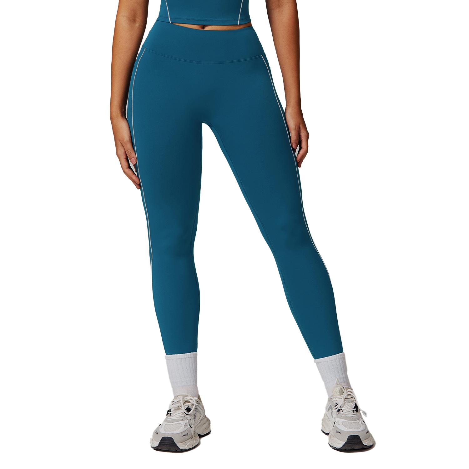 

High Waisted Nude Pocket Yoga Pants With Contrasting Colors, Women S Running And Fitness Pants, Tight Fitting Sports Pants For Outerwear XL