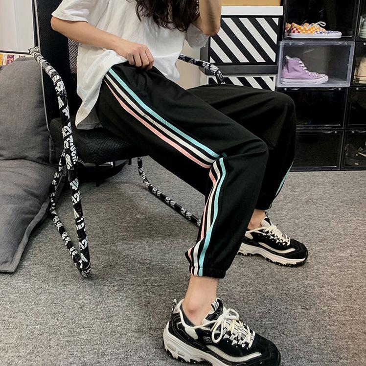 Women's Black Nine-Point Jogger Pants: Loose, Wide-Leg Design for Summer, Spring, and Autumn
