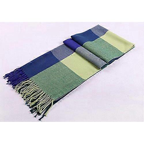 Women's Fashion Long Shawl Big Grid Winter Warm Lattice Large Scarf Blue-Green