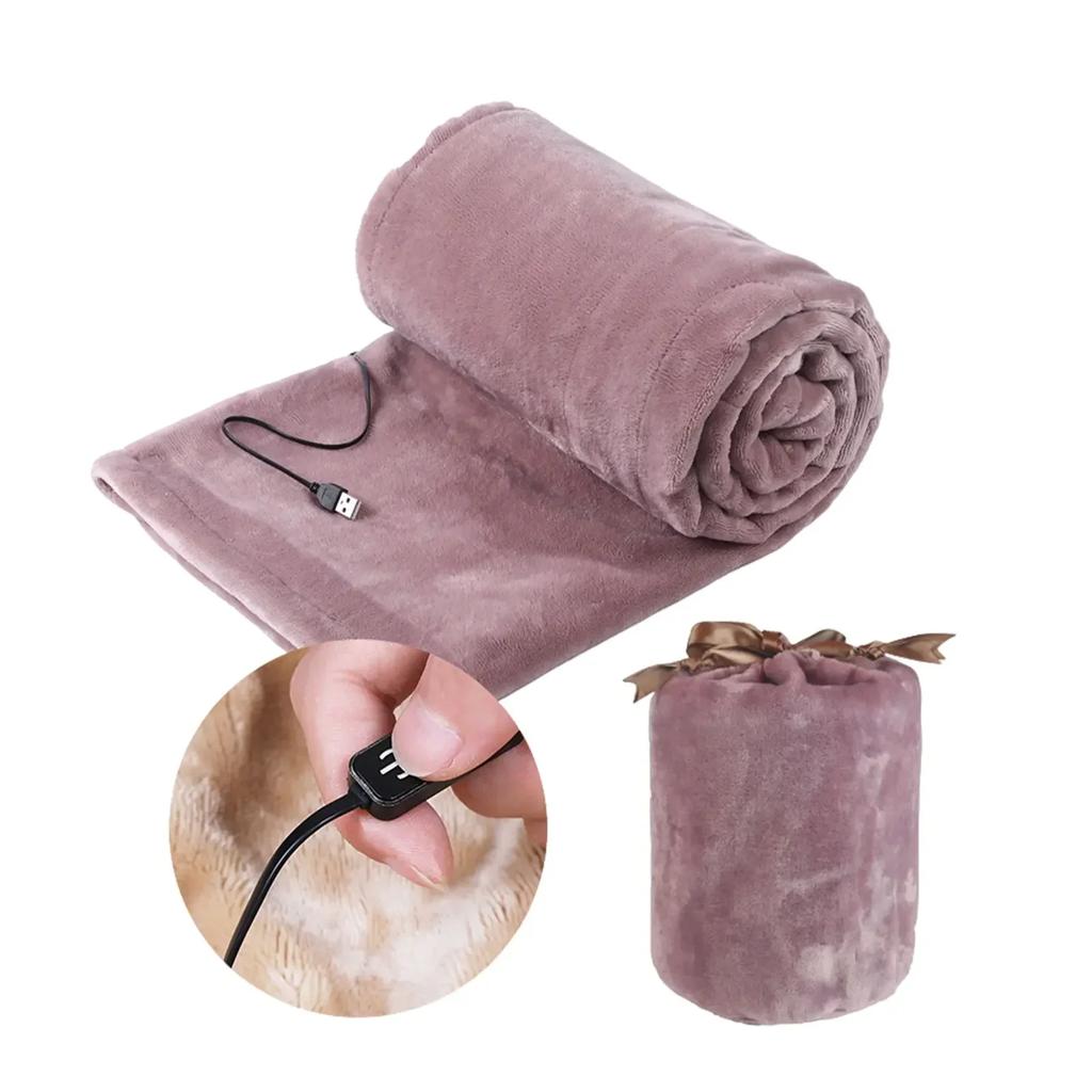 Hot 140x80cm USB Heating Blanket Travel For Sofa Bed 5 Levels Portable Electric Blanket Winter Warm Soft Plush Car Shawl Camping