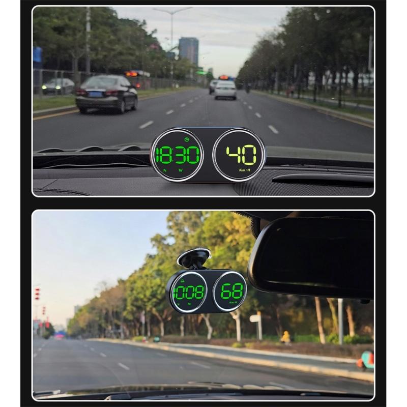 Twin Dial Car Speed Display MPH Dashboard Monitor with Type-C Controls for Daily Commute and Road Trip Driving Use