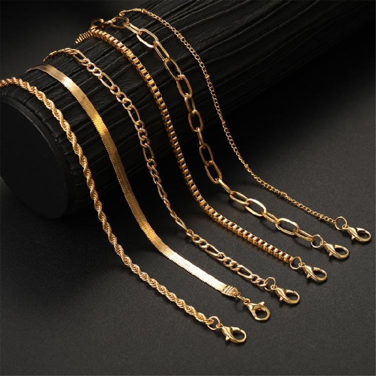 6 Pieces Stylish 14K Gold Plated Bracelets for Women Portable and Comfortable Cuban Link Chain Daily Use Casual Wear