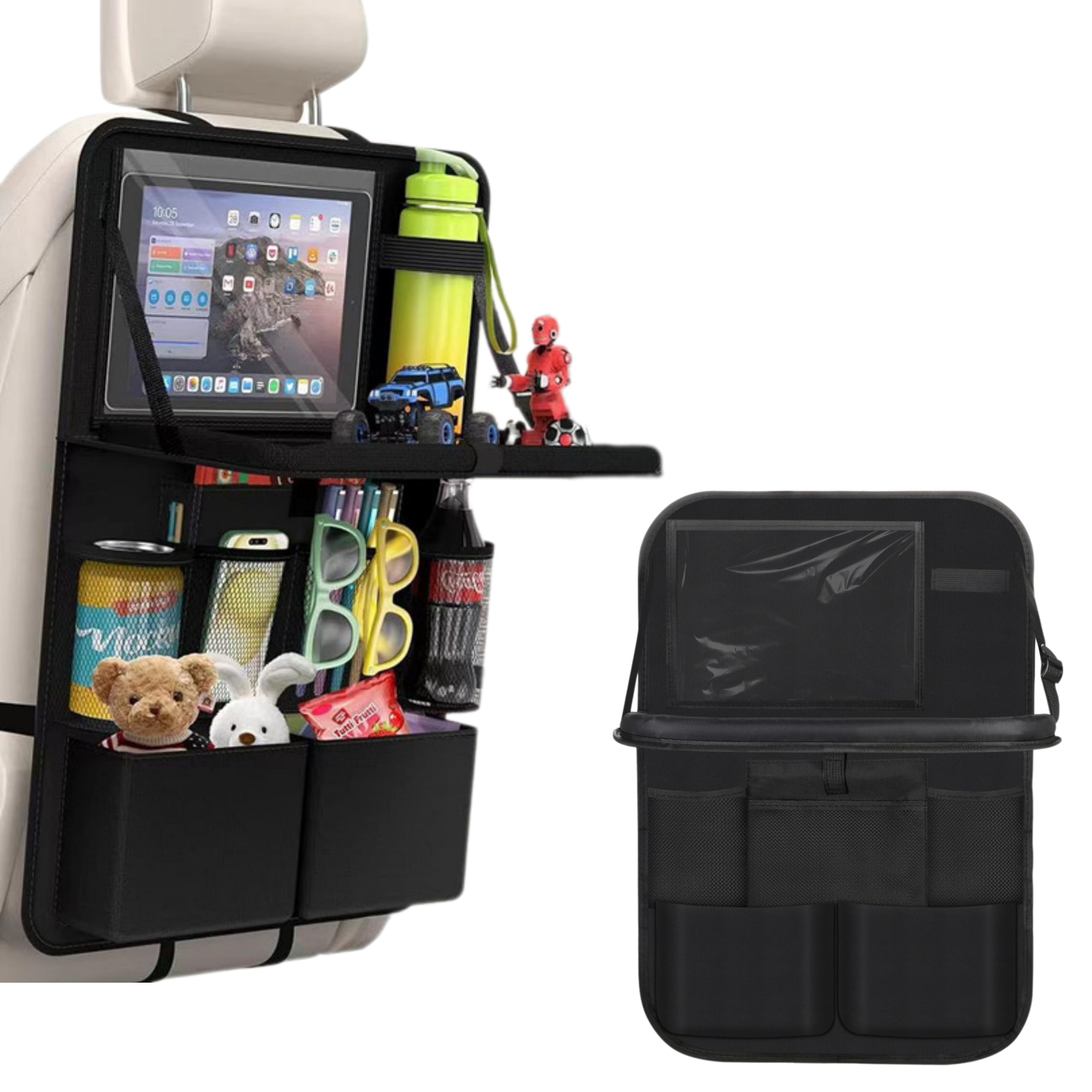 

East Leaf Car Seatback Folding Large Headrest Tablet Black Table, Tray, Multi-Functional Storage, Capacity, Mount, Waterproof, Pocket, чёрный