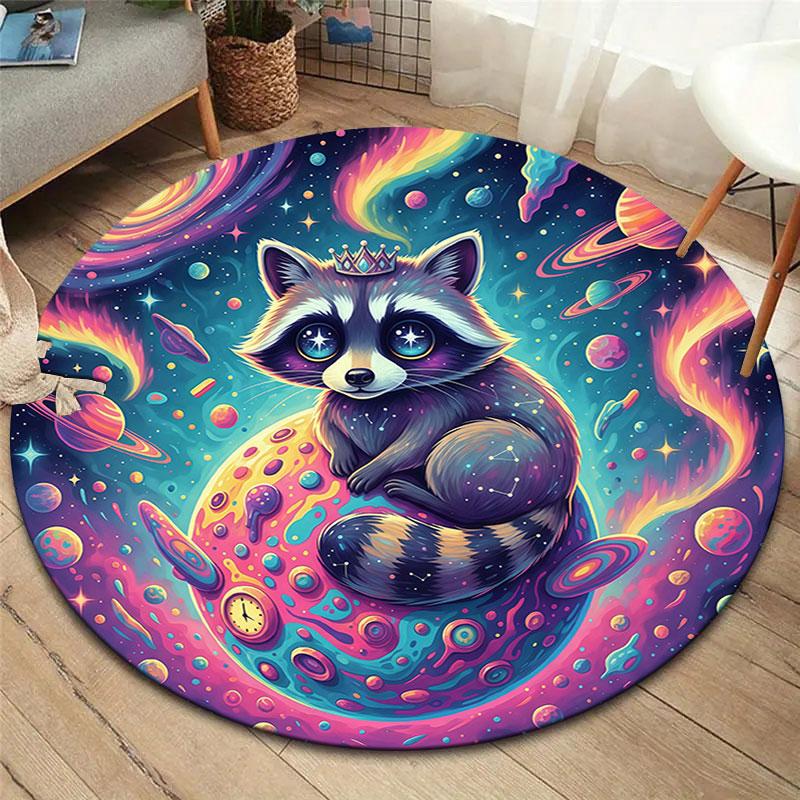 Colorful Planet Animals Round Area Rug,Carpet Rug for Living Room Bedroom Sofa Playroom Decor,Non-slip Floor Mat