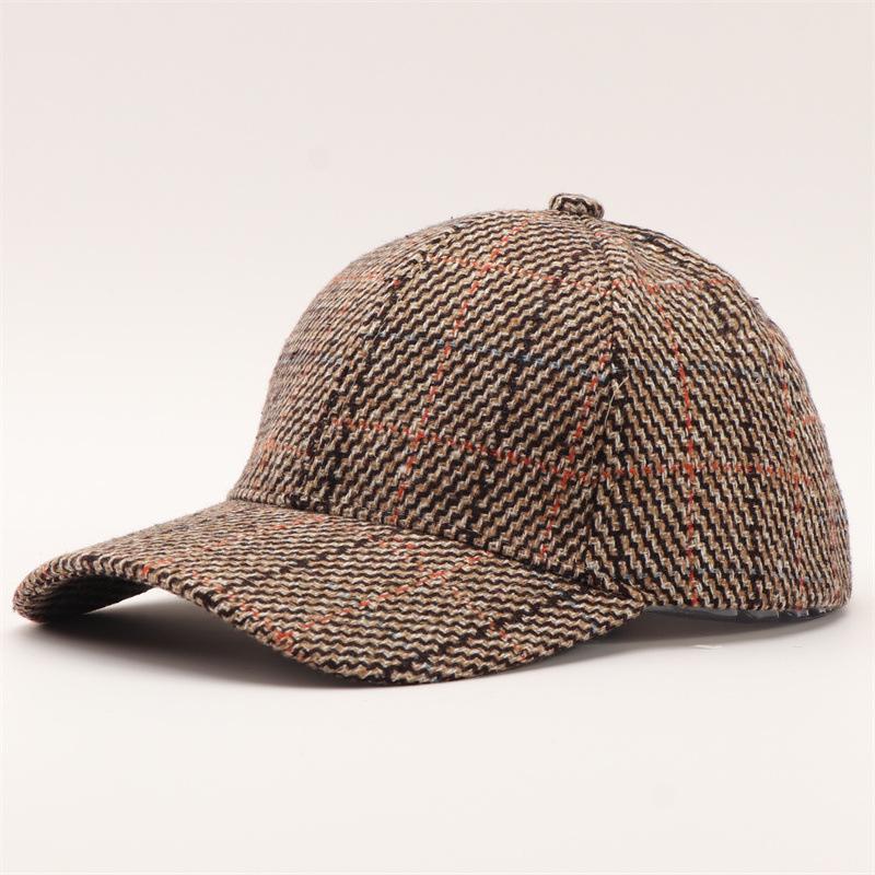 Woolen Plaid Baseball Cap European and American Sunshade Thickened Retro Autumn and Winter Warm Plaid Cap