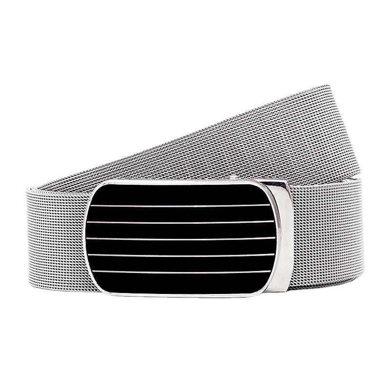 

Мужской кожаный ремень с автоматической пряжкой из нержавеющей стали, металлический ремень с роликовой пряжкой, тканый сетчатый ремень, молодежный крутой модный ремень для отдыха 120cm
