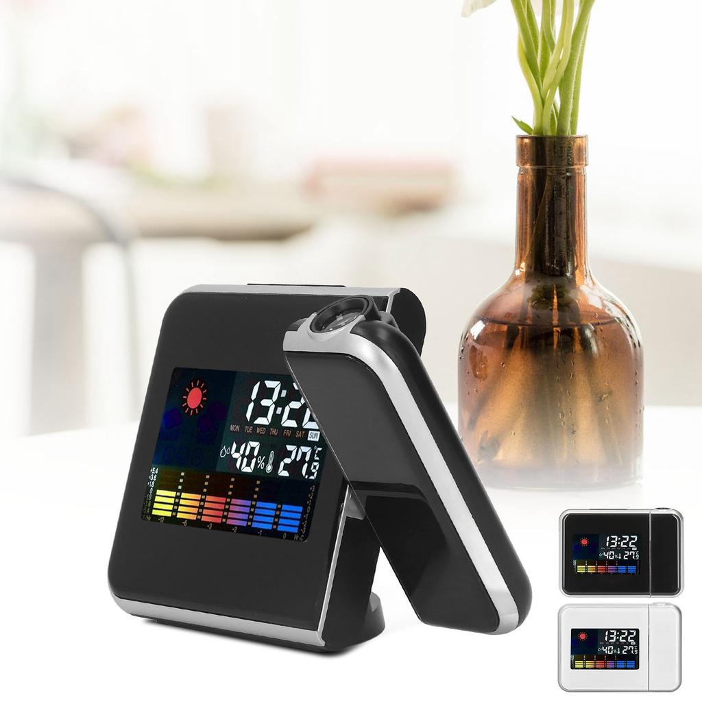 Weather Station Clock Temperature Humidity LCD Color Display LED Backlight Snooze Function Projectio