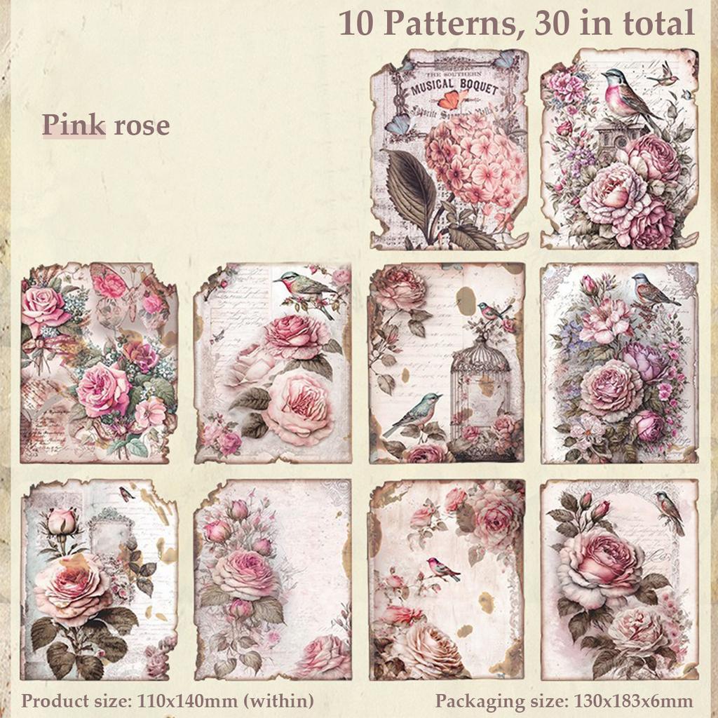 30 Sheets Vintage Scrapbook Paper Retro Aesthetic Decorative Materials Art Collage Handbook Material Paper Handmade DIY Crafts